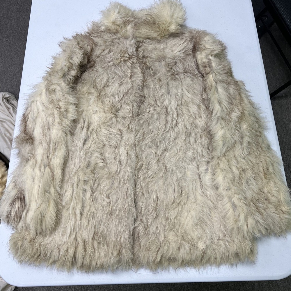 Saga Fox faux Fur Coat Womens M Cream Tan Shaggy Glam Mid-Length Outerwear